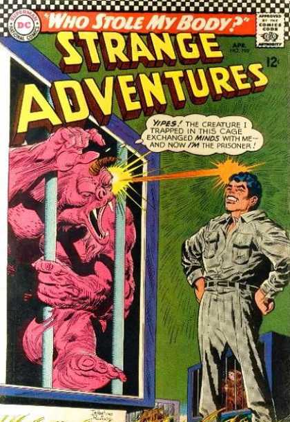 Strange Adventures 199 - Who Stole My Body - 12c - Yipes The Creature I Trapped In This Cage Exchanged Minds With Me And Now Im The - Red Monster - Man - Carmine Infantino, George Roussos