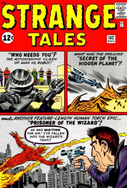 Strange Tales 102 - 102 - Robot - Hidden Planet - Prisoner Of The Wizard - Human Torch - Jack Kirby