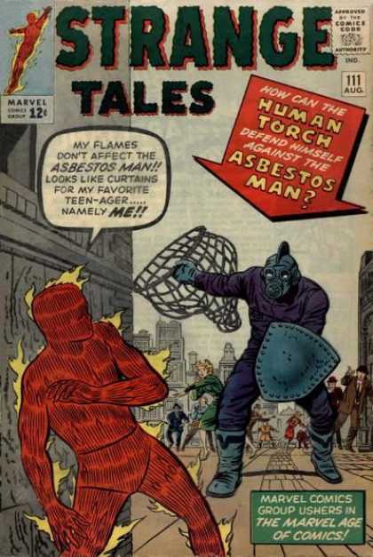 Strange Tales 111 - Human Torch - 111 Aug - Asbestos Man - Fire - Flames - Dick Ayers, Jack Kirby