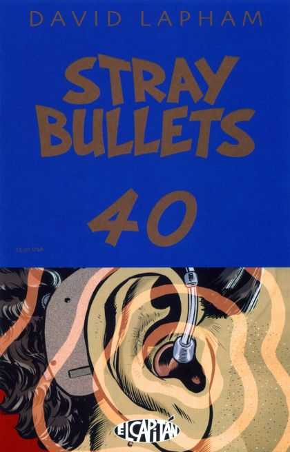 Stray Bullets 40 - Ear - Blue Cover - Black Hair - Sound Waves - Hearing Aid - David Lapham