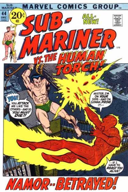 Sub-Mariner (1968) 44 - Human Torch - Namor Betrayed - Rope - Fire - Ships