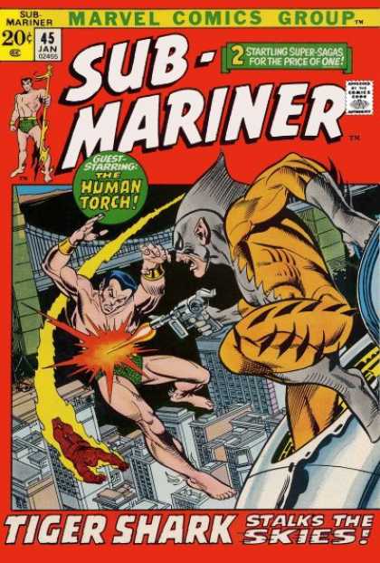 Sub-Mariner (1968) 45 - Two Startling Super-sagas For The Price Of One - Citiscape - Human Torch - In The Sky - Flying