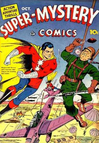 Super-Mystery Comics 10 - Super-mystery Comics October - Superman - Parachute - Airplane - Battlefield