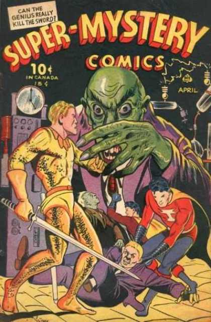 Super-Mystery Comics 24 - Can The Genius Really Kill The Sword - Green Monster - Long Sword - Yellow Suit - Genius