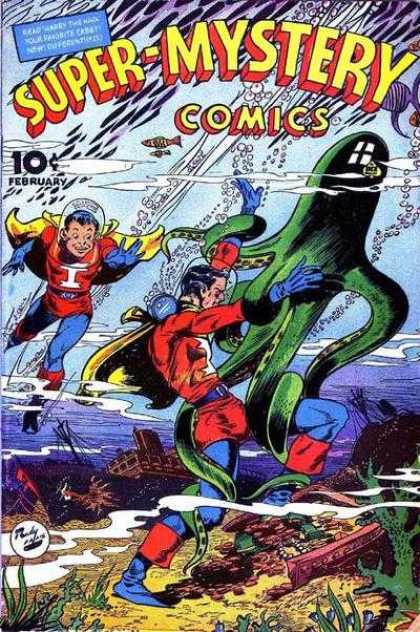 Super-Mystery Comics 28 - Superhero - Octopus - February - 10 Cents - Fish