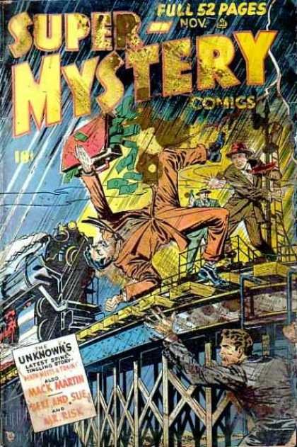 Super-Mystery Comics 44 - Briefcase - Money - Man Falling - The Unknowns - Train
