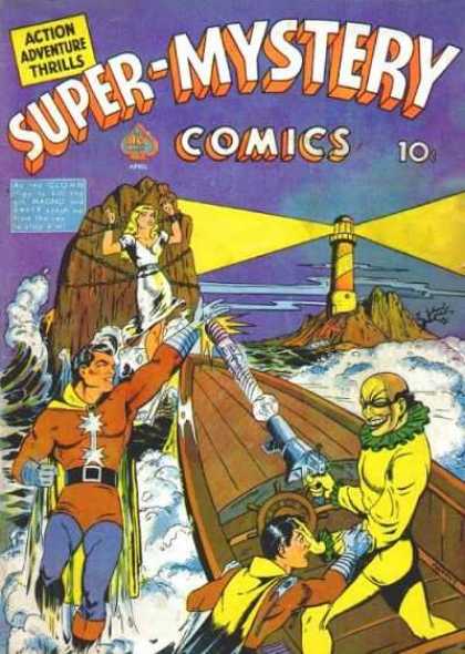 Super-Mystery Comics 7 - Lighthouse - Damsel In Distress - Speedboat - Hero And Sidekick - Rocky Surf