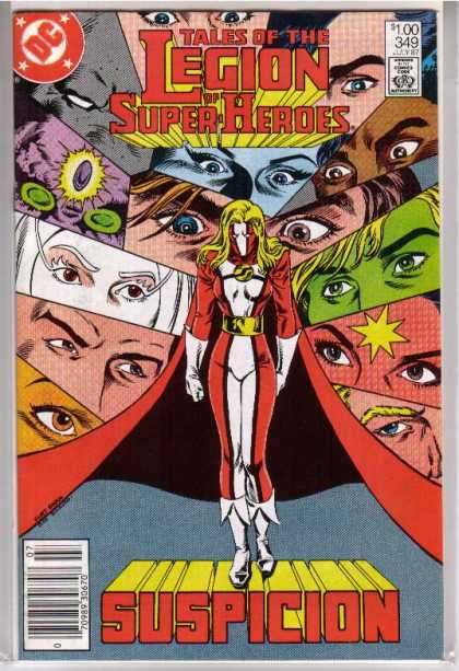 Superboy - Legion of Super-Heroes - Tales Of The Legion Of Superheroes - Pairs Of Eyes - Suspicion - Lady Hero In Red And White With White Boots - Gazing Toward Center