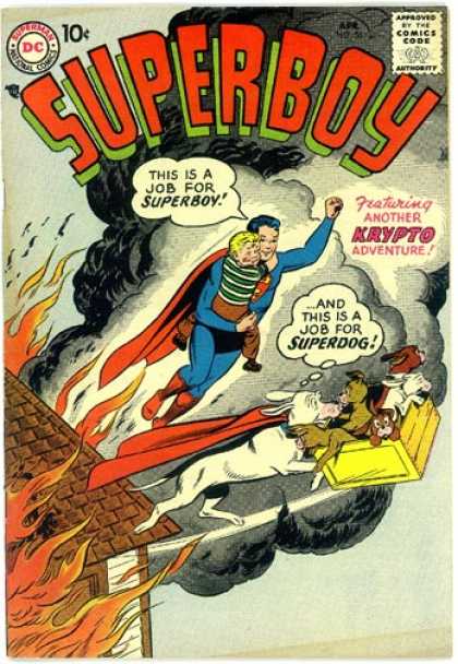 Superboy 56 - Fire - Dog - Smoke - Curt Swan, Tom Grummett