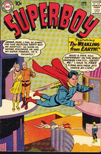Superboy 81 - Jinnia - The Weakling From Earth - Fake Flying - Red Cape - Parents - Curt Swan, Tom Grummett