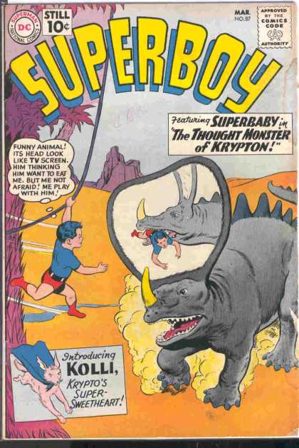 Superboy 87 - Kolli - Superbaby - Dinosaur - The Thought Monster Of Krypton - Vine - Curt Swan
