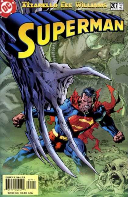 Superman (1987) 207 - Superman - Shredded Cape - Clawed Hand - Skuls - Red Eyes - Jim Lee