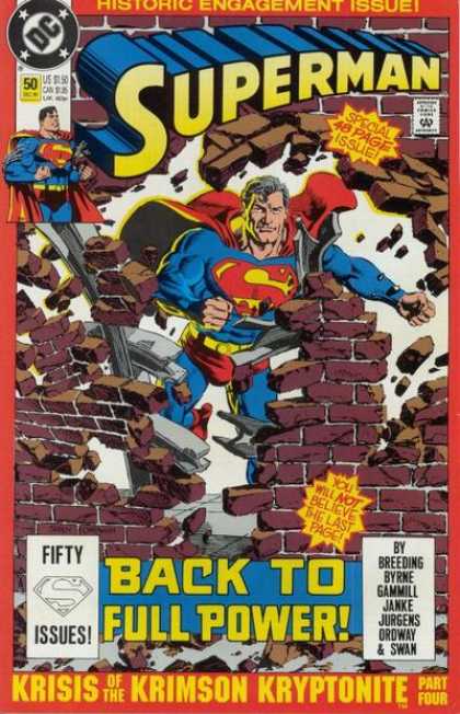 Superman (1987) 50 - Back To Full Power - Wall - Bricks - Comics Code - Historic Engagement Issue - Jerry Ordway