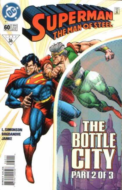 Superman: Man of Steel 60 - The Bottle City Part 2 Of 3 - Red Cape - Green Costume - Headband - Ray Beams Radiating