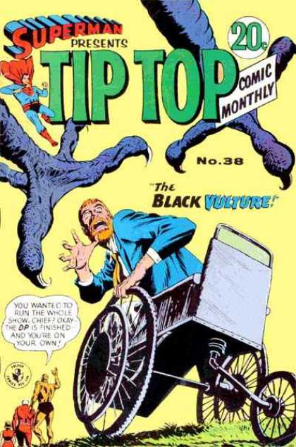 Superman Presents Tip Top 38 - The Black Vulture - Man In Wheelchair - Large Claws - Attack - People Fleeing