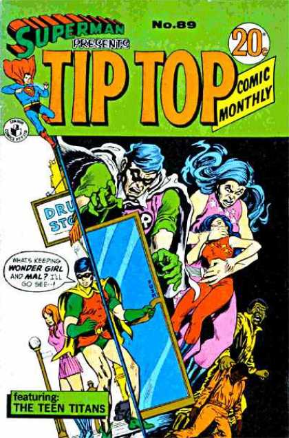 Superman Presents Tip Top 89 - Teen Titans - Wonder Girl - Robin - Glass Door - Drug Store
