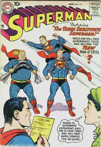 Superman 115 - Substitute Supermen - Dc - Experiment - Temporary Powers - Golden Age - Curt Swan
