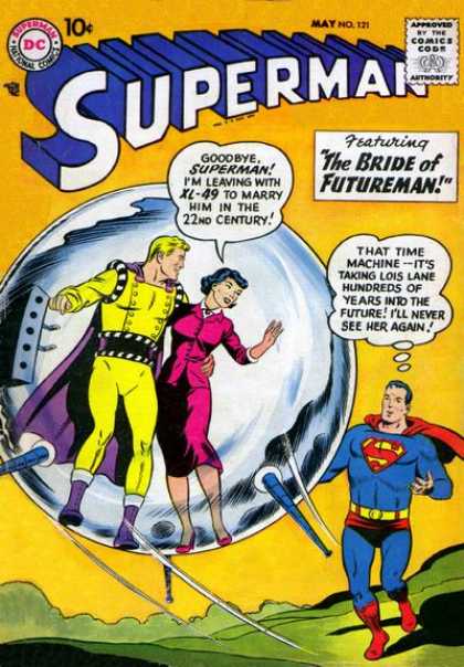 Superman 121 - Pink Outfit - Bubble - Hand Up - Time Machine - Yellow Suit - Curt Swan