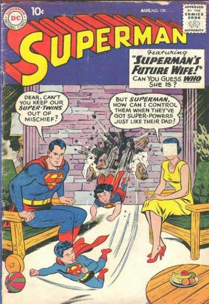 Superman 131 - Married - Wife - Super-twins - Children - Smash - Curt Swan