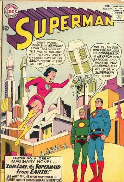 Superman 159 - City - Falling Tower - Woman In Red - Green Rocks Falling - People On Ledges - Curt Swan