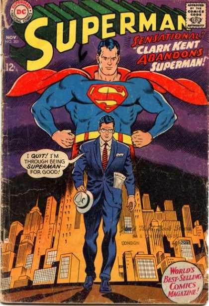 Superman 201 - City Buildings - London - Clark Kent - Blue Suit And White Hat - Walking Away - Curt Swan