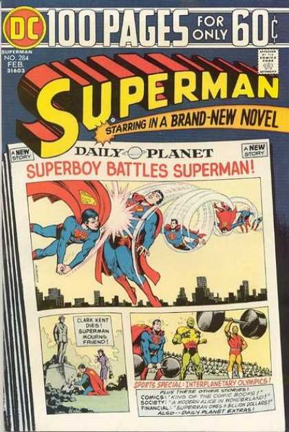 Superman 284 - Superman Vs Superboy - Superboy - Interplanetary Olympics - Clark Kent Dead - Superman In Mourning - Nick Cardy