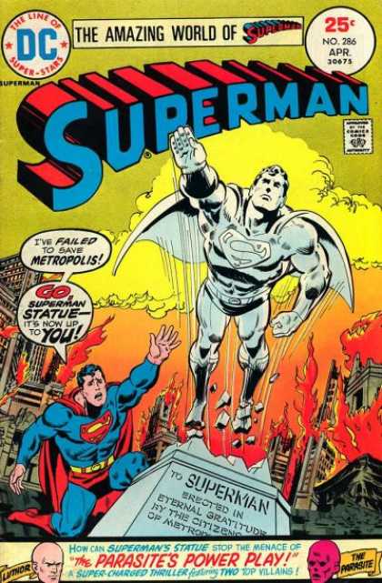 Superman 286 - The Line Of Super-stars - Approved By The Comics Code - Statue - Fire - The Parasites Power Play - Bob Oksner