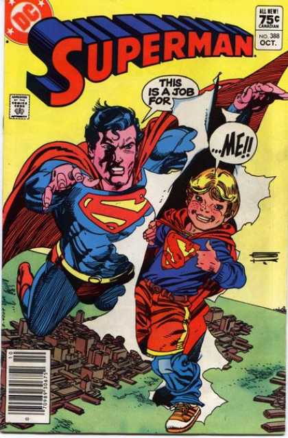 Superman 388 - Superboy - This Is A Job For - Cape - Sky - Town