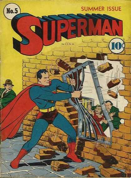 Superman 5 - Summer Issue - 10 Cents - Brick Wall - Strength - Superhero