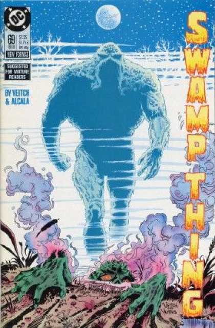 Swamp Thing 69 - Moon And Stars - Light Blue Creature - Vapors And Smoke - Green Claws - In The Dirt - Rick Veitch, Thomas Yeates