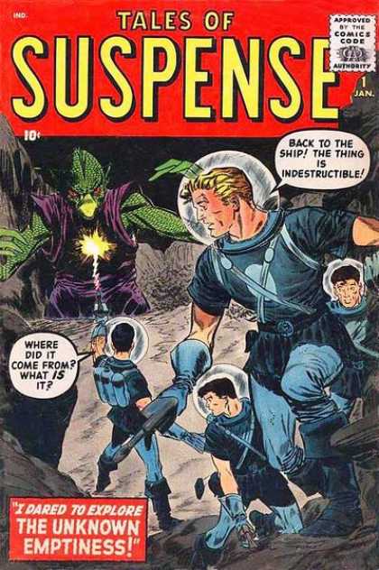 Tales of Suspense 1 - Comics Code Authority - Speech Bubble - Astronauts - Creature - Humans