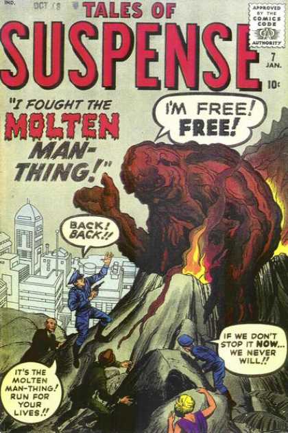 Tales of Suspense 7 - Volcano - Molten Man-thing - Police - Monster - Escape