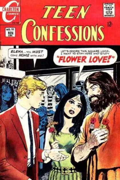 Teen Confessions 52 - Charlton Comics - Flowers - Red Jacket - Black Beard - Green Dress