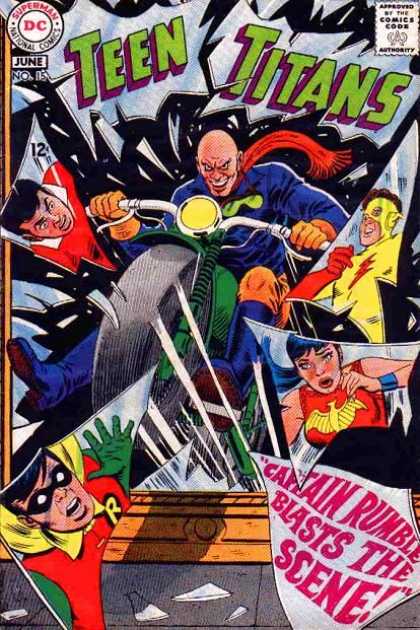 Teen Titans 15 - Motorcycle - June No 15 - Captain Rumble Blasts The Scene - Shattered Glass - Robin - Dan Jurgens, Nick Cardy