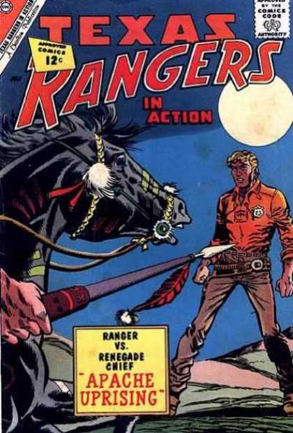 Texas Rangers in Action 34 - Approved By The Comics Code - Moon - Horse - Spear - Man