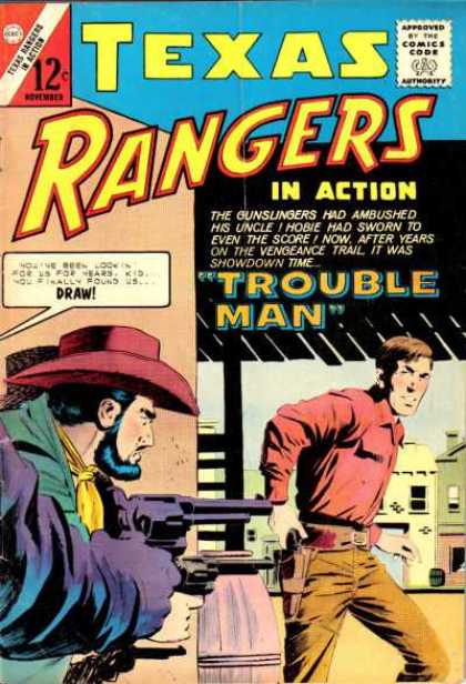 Texas Rangers in Action 42 - 12 Cents - Trouble Man - Speech Bubble - Cowboy Hat - Gun