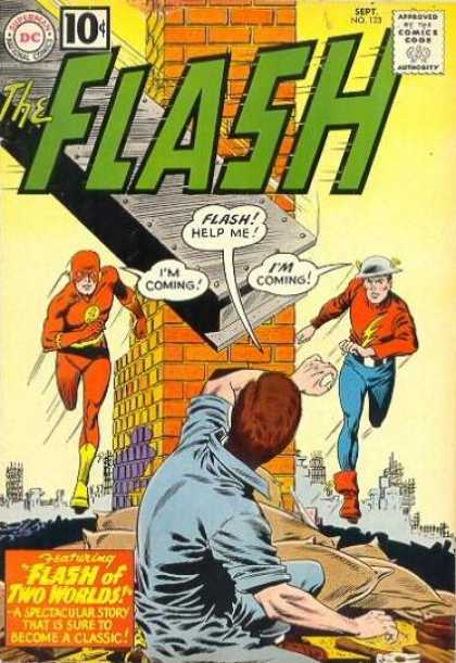 The Flash (1959) 123 - Dc - 10 Cents - Speech Bubble - Bricks - Brunette