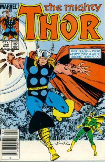Thor 365 - Thor Leaps To A New Secret Identity - Winged Helmet - Yellow Boots - Green Suited Pan - Huge Sheild - Walter Simonson