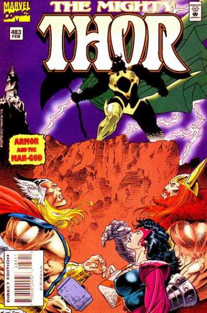 Thor 483 - Armor And The Man God - Issue 483 - February Issue - 4 People On Cover - Man With Green Cape In Background