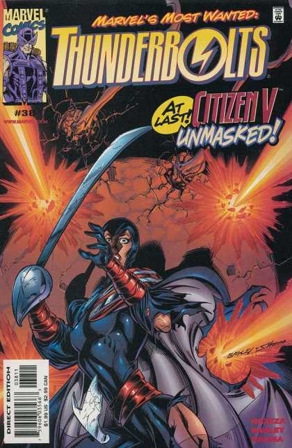 Thunderbolts 38 - Citizen V Unmasked - Sword - Lady With A Sword - Explosives - Cape - Mark Bagley