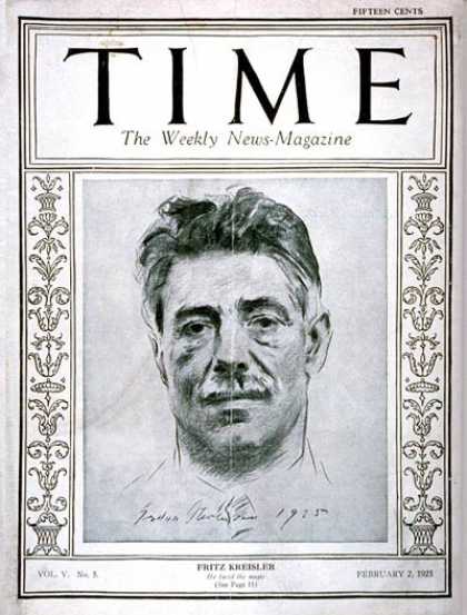 Time - Fritz Kreisler - Feb. 2, 1925 - Composers - Violinists - Classical Music - Music