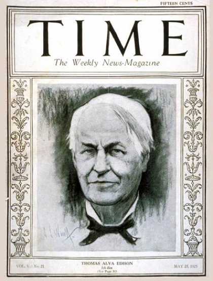 Time - Thomas A. Edison - May 25, 1925 - Inventions - Innovation - Science & Technology