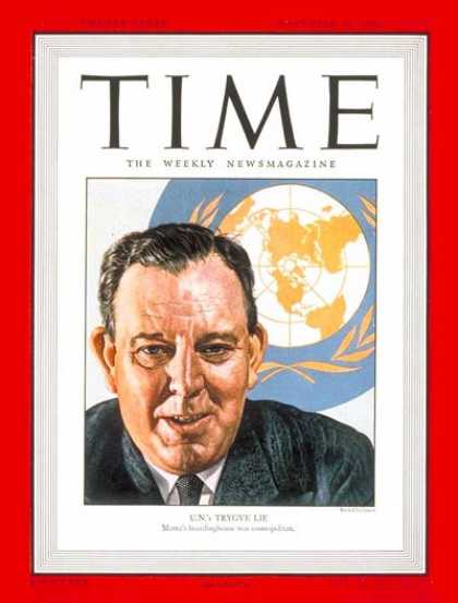 Time - Trygve Lie - Nov. 25, 1946 - Norway - United Nations