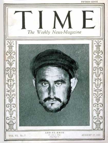 Time - Abd-el-Krim - Aug. 17, 1925 - Morocco - Africa - Military
