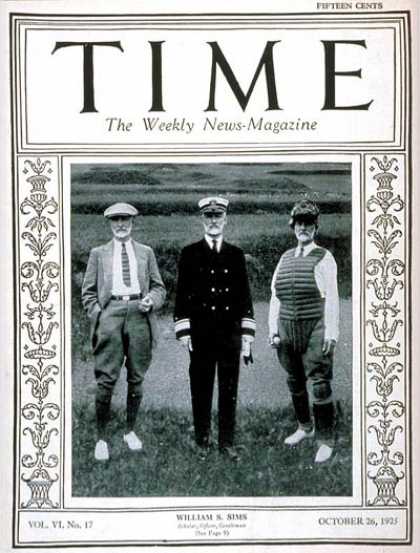 Time - Admiral William Sims - Oct. 26, 1925 - Admirals - World War I - Navy - Military