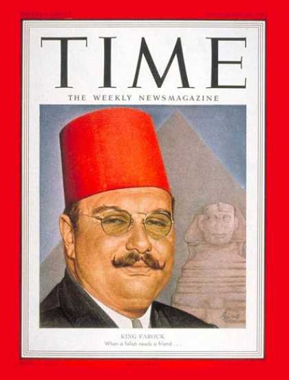 Time - King Farouk I - Sep. 10, 1951 - Royalty - Egypt - Middle East