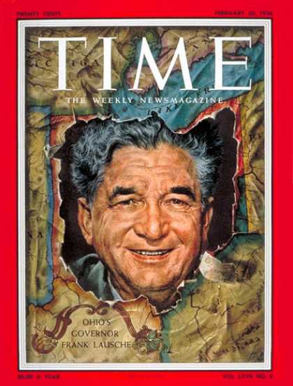 Time - Gov. Frank Lausche - Feb. 20, 1956 - Governors - Politics