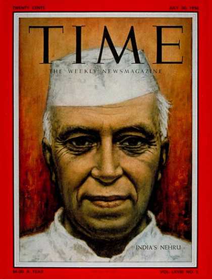 Time - Jawaharlal Nehru - July 30, 1956 - India