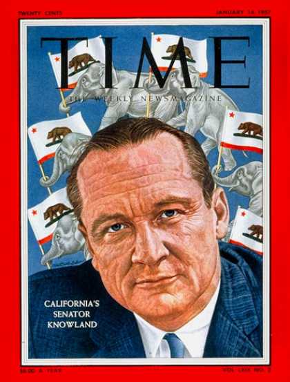 Time - Sen. William Knowland - Jan. 14, 1957 - Congress - Senators - California - Polit