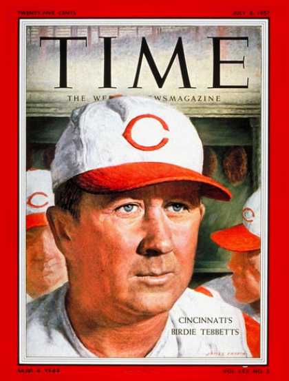 Time - Birdie Tebbetts - July 8, 1957 - Baseball - Cincinnati - Sports